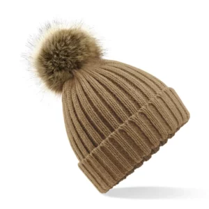 Faux Fur Pop Pom Chunky Beanie
