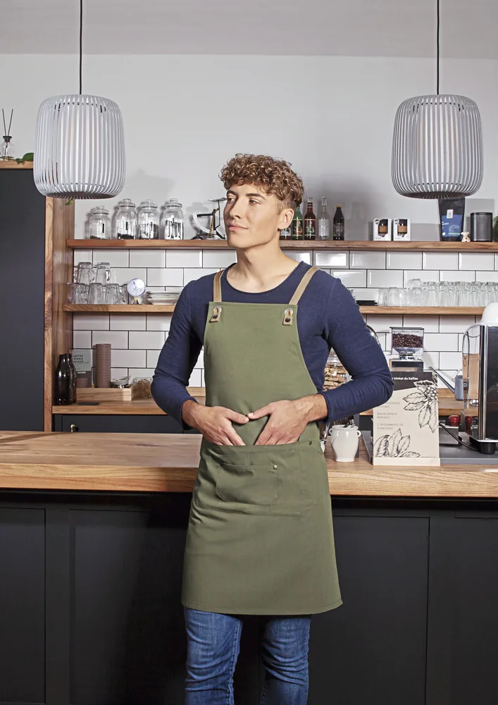 Bib Apron Urban-Nature With Cross Straps And Big Pocket