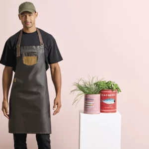 Division Waxed Look Denim Bib Apron With Faux Leather