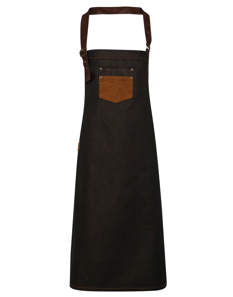 Division Waxed Look Denim Bib Apron With Faux Leather – Image 2