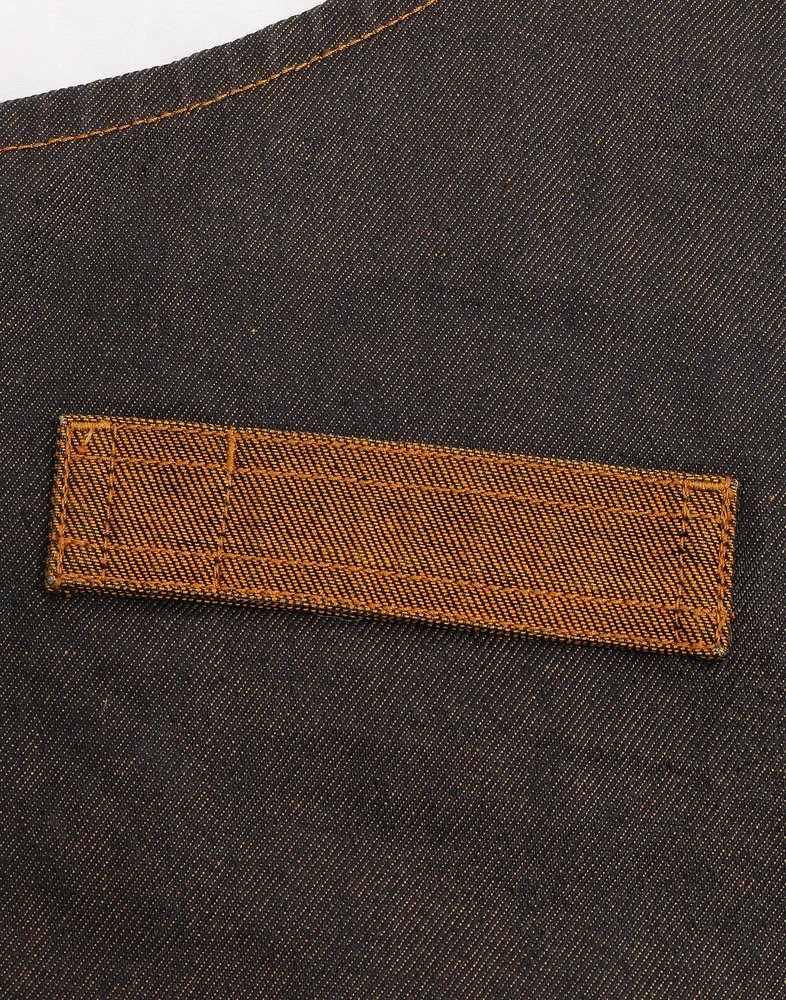 Division Waxed Look Denim Bib Apron With Faux Leather – Image 4