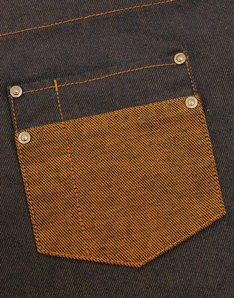 Division Waxed Look Denim Bib Apron With Faux Leather – Image 5