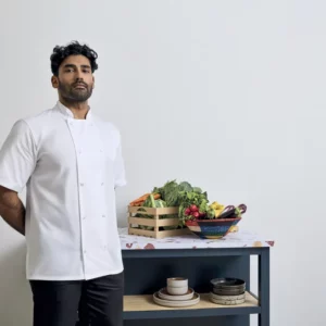 Studded Front Short Sleeve Chef´s Jacket