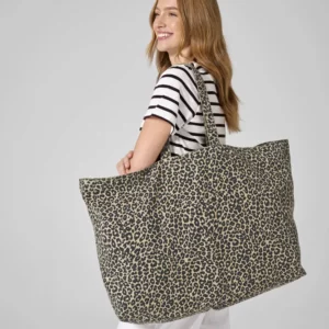 Leopard Print Canvas Oversized Tote Bag