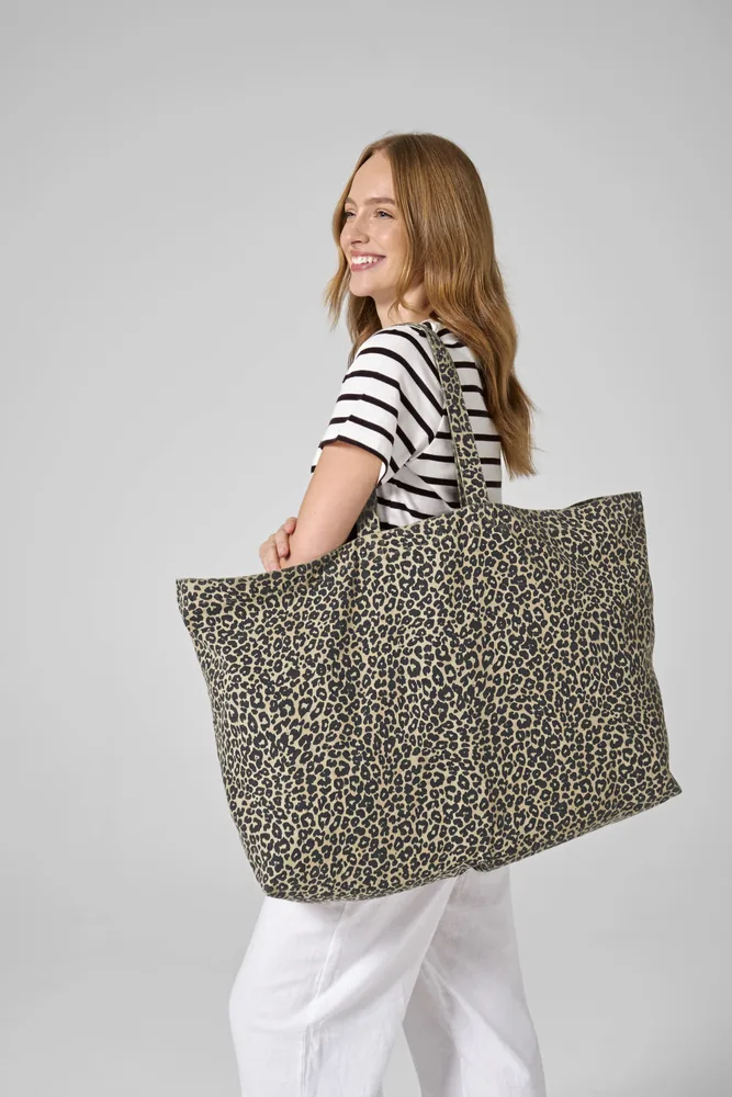 Leopard Print Canvas Oversized Tote Bag