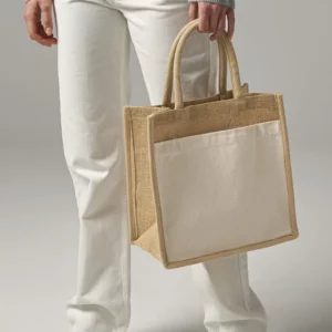Cotton Pocket Natural Starched Jute Midi Bag